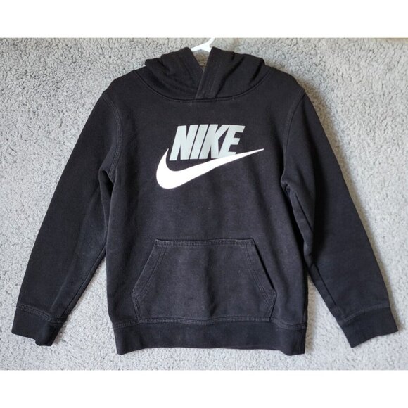 Nike Black Swoosh Logo Kangaroo Pocket Basic Pullover Hoodie Youth Size Large 7 - Picture 1 of 11
